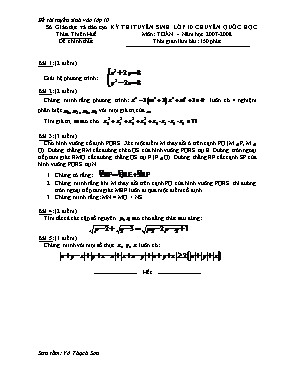 Đề thi tuyển sinh lớp 10 chuyên quốc học Thừa Thiên Huế môn Toán